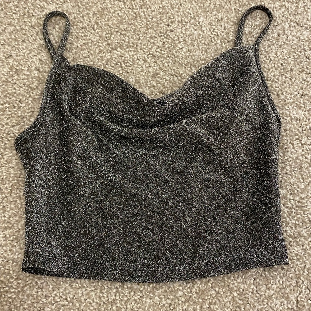 sparkling black & silver party crop top FOREVER 21